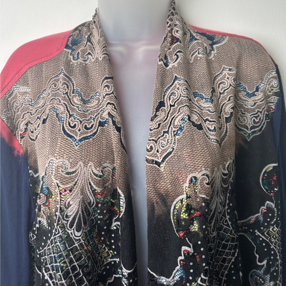 The Pyramid Collection Women’s XL Slinky Cardigan Art to wear lace Tie Dye D1 - Picture 3 of 9